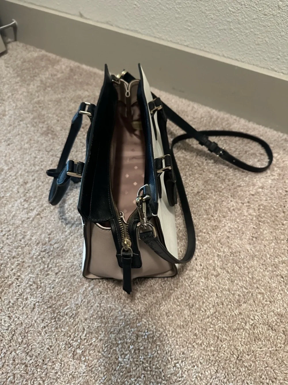 kate spade Two-Tone Black & White Satchel with Top Handles - Picture 4 of 4